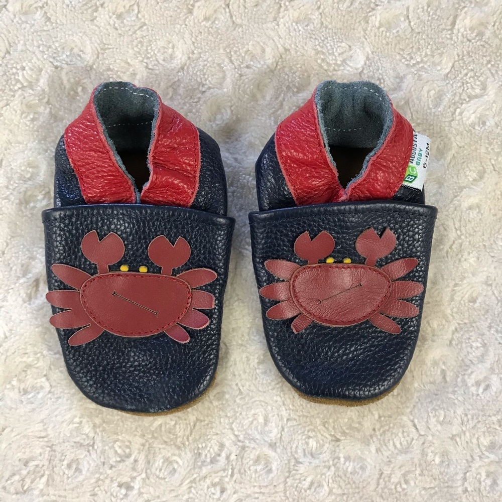 Augusta Baby Soft Soled Baby Shoes Blue Red Crab